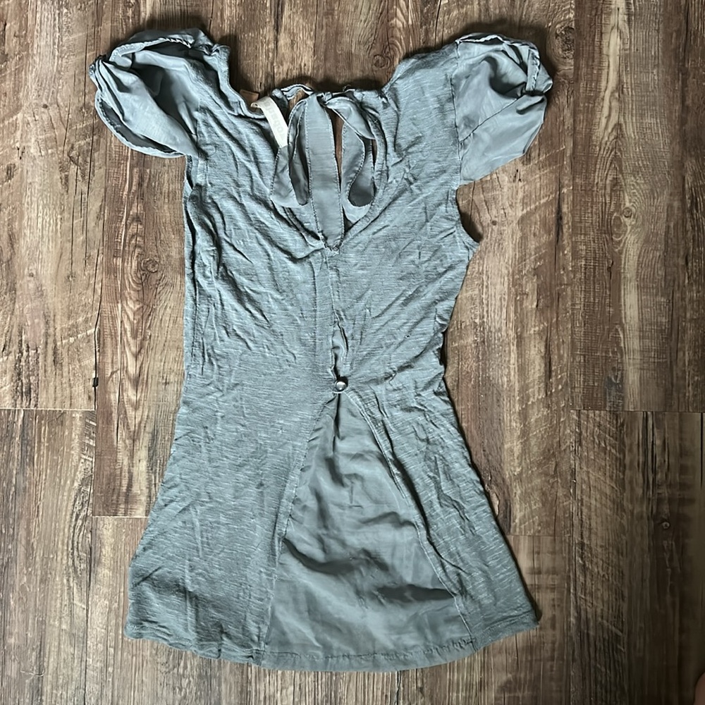 Eyeshadow  Blue Puff Sleeve Ruched Blouse - Picture 2 of 6
